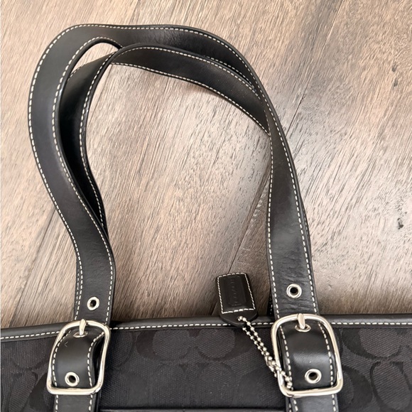 Coach Black Signature Tote with Leather Trim - Picture 6 of 7